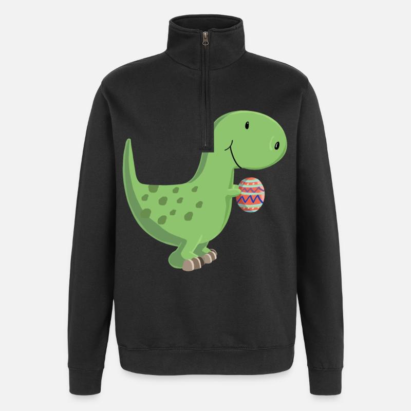 Dino mit Ei - Quarter-Zip-Sweatshirt - Schwarz