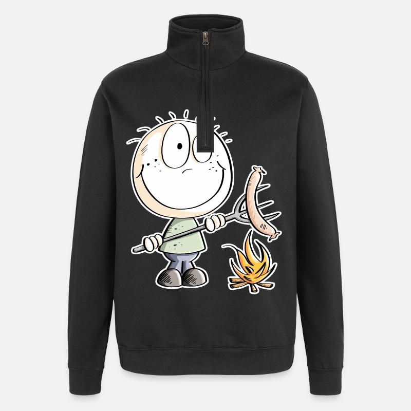 Lustiges Wurst Grillen Strichmännchen - Quarter-Zip-Sweatshirt - Schwarz