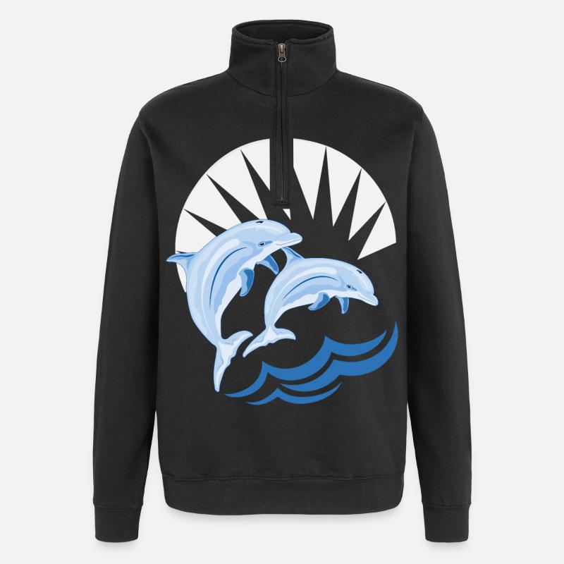 Dauphins au-dessus des vagues - Sweat à zip 1/4 - noir