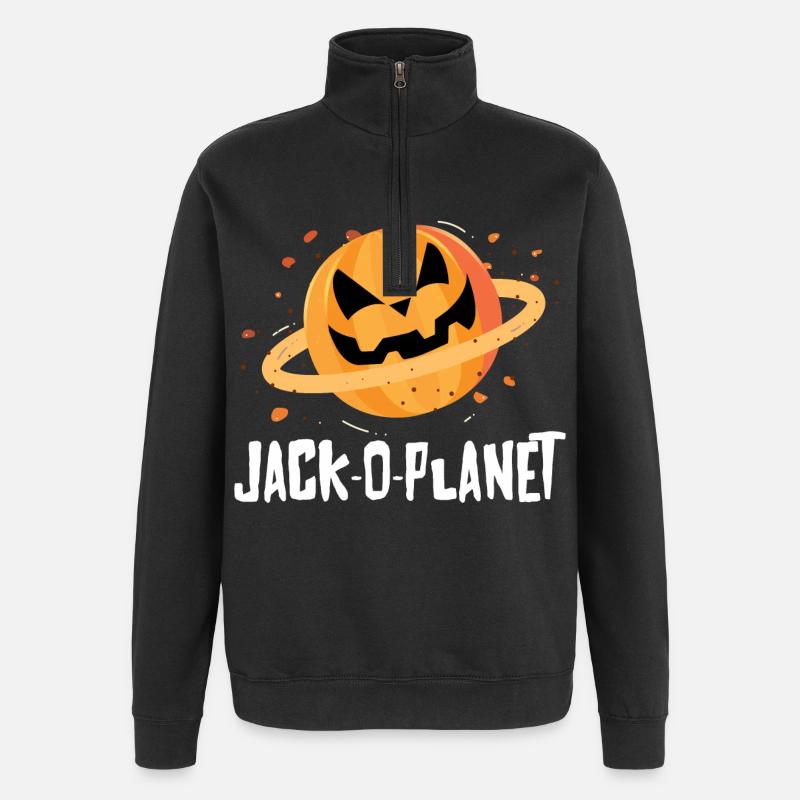 Halloween Pumpkin Face Jack-O-Planet - Quarter-Zip Sweatshirt - black