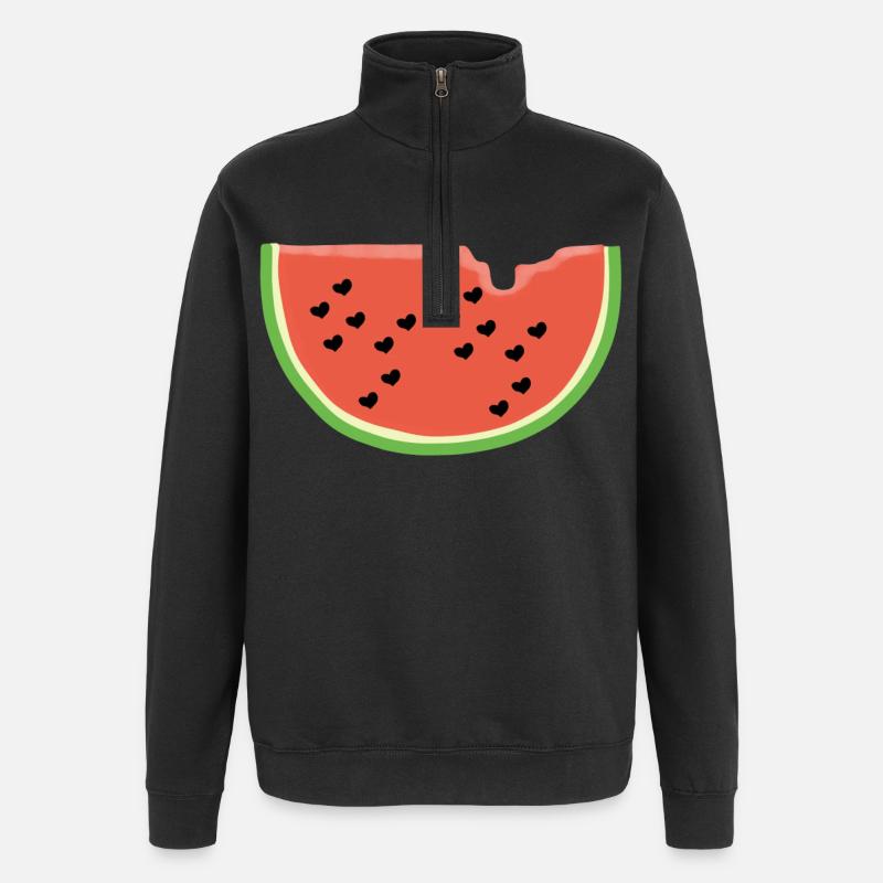 Melone mit Herz - Geschenk - Wassermelone - Comic - Quarter-Zip-Sweatshirt - Schwarz
