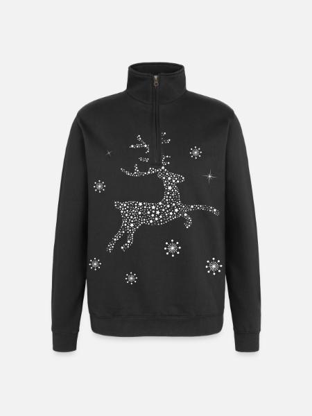 Deer reindeer star snowflakes Christmas - Quarter-Zip Sweatshirt - black