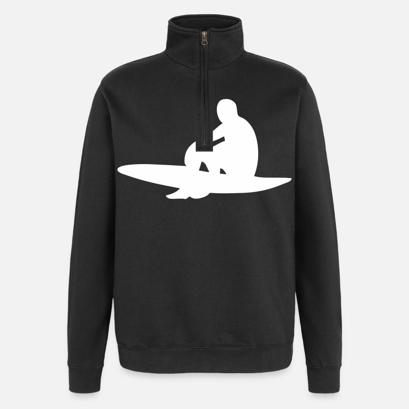 Surfer mit Surfboard - Quarter-Zip-Sweatshirt - Schwarz