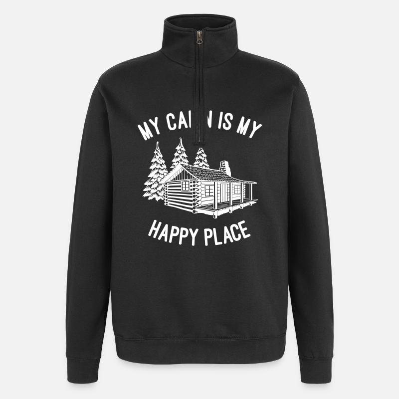 Ma cabane, mon lieu de bonheur - Sweat à zip 1/4 - noir
