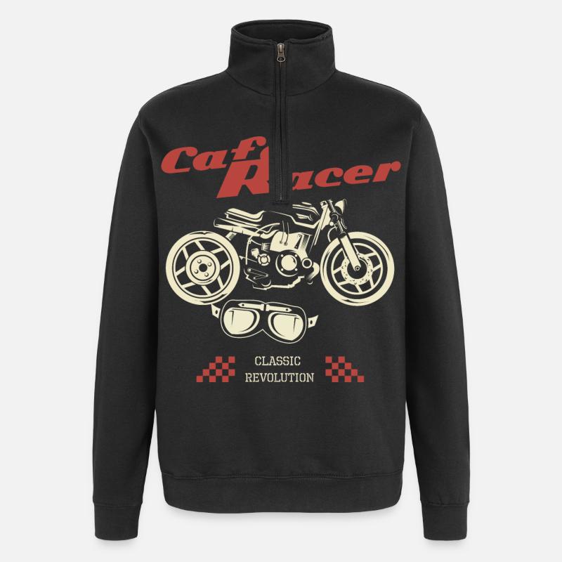 Café Racer Moto Style Classique - Sweat à zip 1/4 - noir