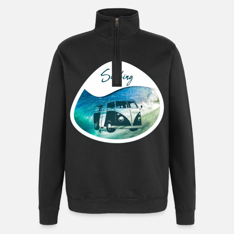 Bus de surf - design - Sweat à zip 1/4 - noir