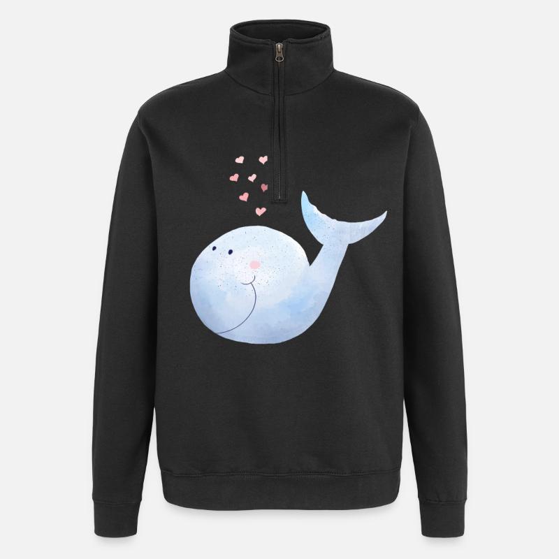 Wal versprüht Herzen I Blauwal Comic - Quarter-Zip-Sweatshirt - Schwarz