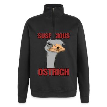 Humorvoller Schnappschuss mit Strauss Vogel - Quarter-Zip-Sweatshirt - Schwarz - Vorne - AI Model Female 172 light (172cm) & AI Model Male 178 dark (178cm)