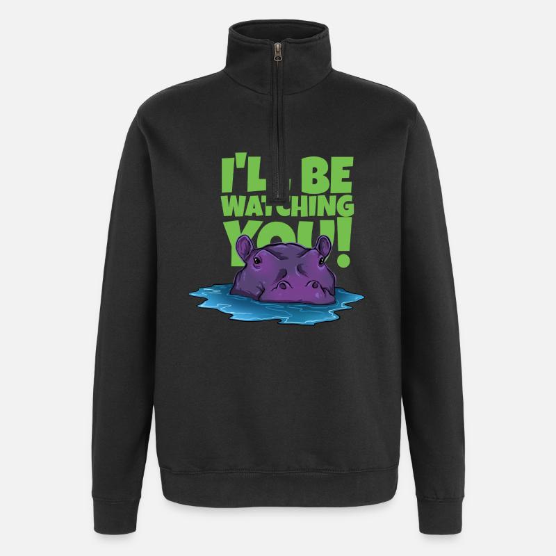 Hippopotame drôle avec texte - Sweat à zip 1/4 - noir