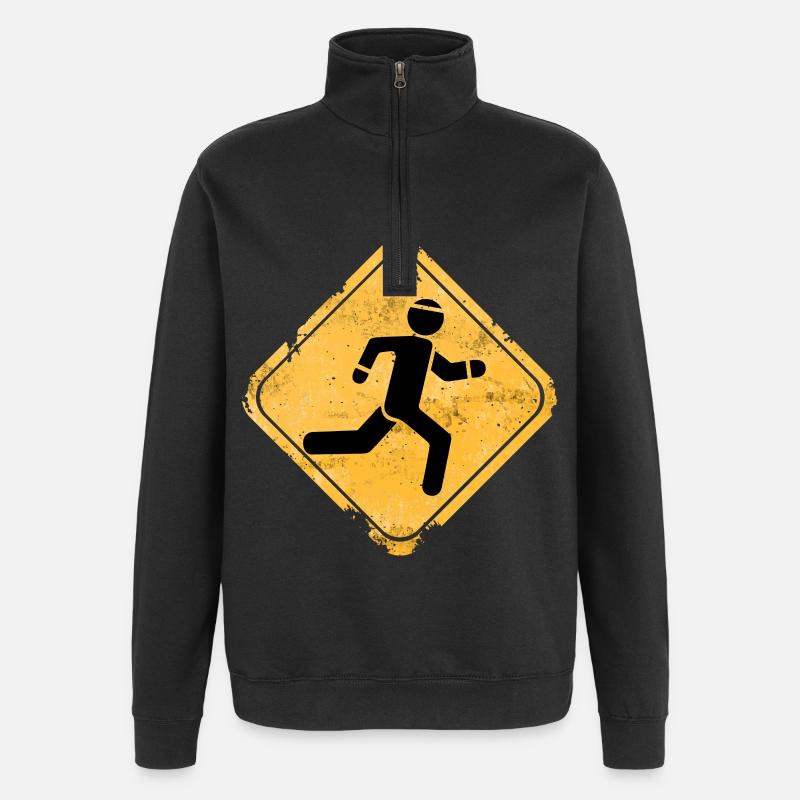 Grunge Runner Überquerungs-Warnschild - Quarter-Zip-Sweatshirt - Schwarz