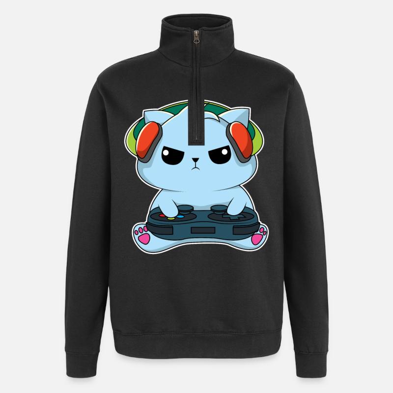 Gamer Cat - Design - Sweat à zip 1/4 - noir