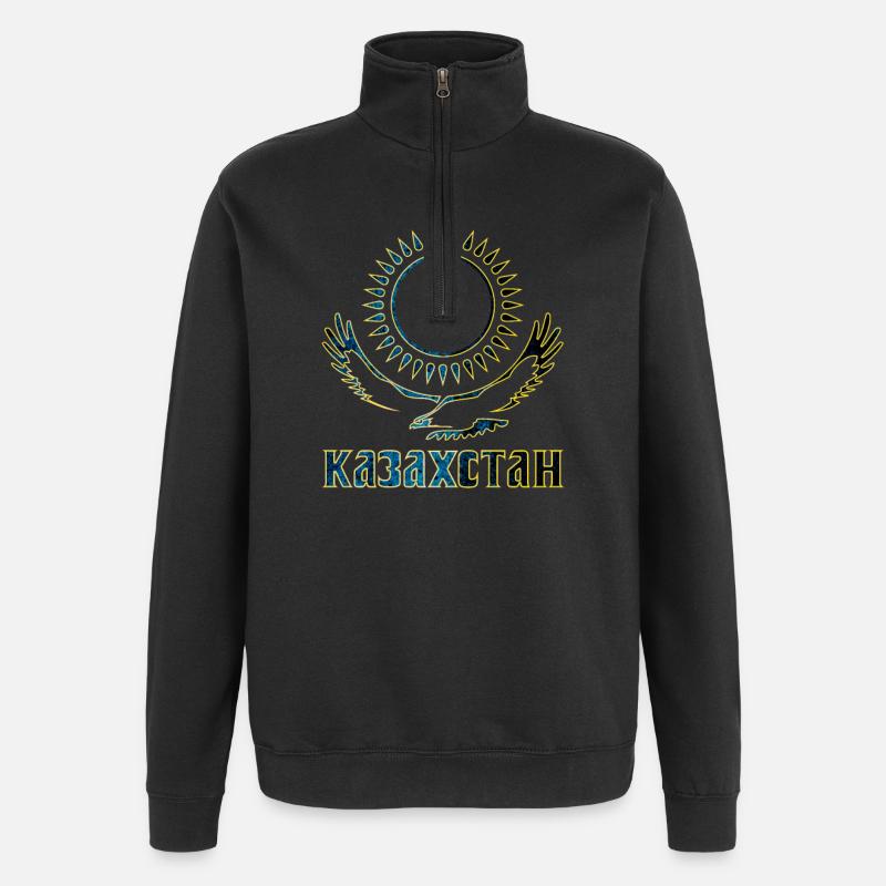 Kasachstan Adler Schriftzug Geschenk - Quarter-Zip-Sweatshirt - Schwarz