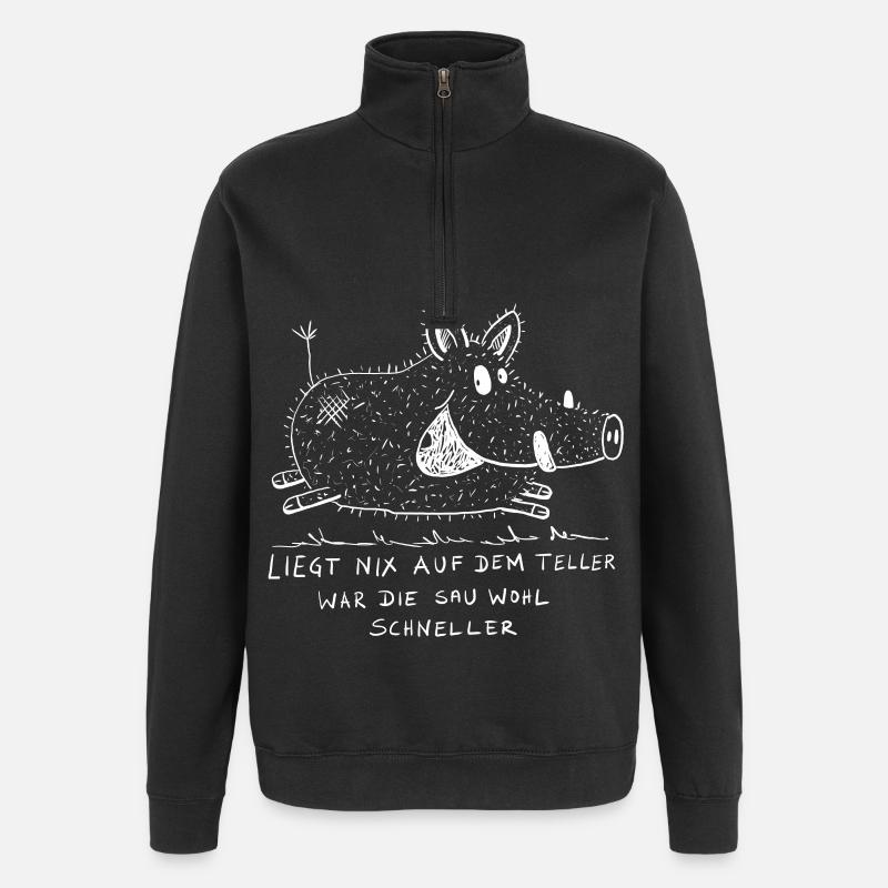 Kleines Wildschwein mit Spruch I Jäger - Quarter-Zip-Sweatshirt - Schwarz