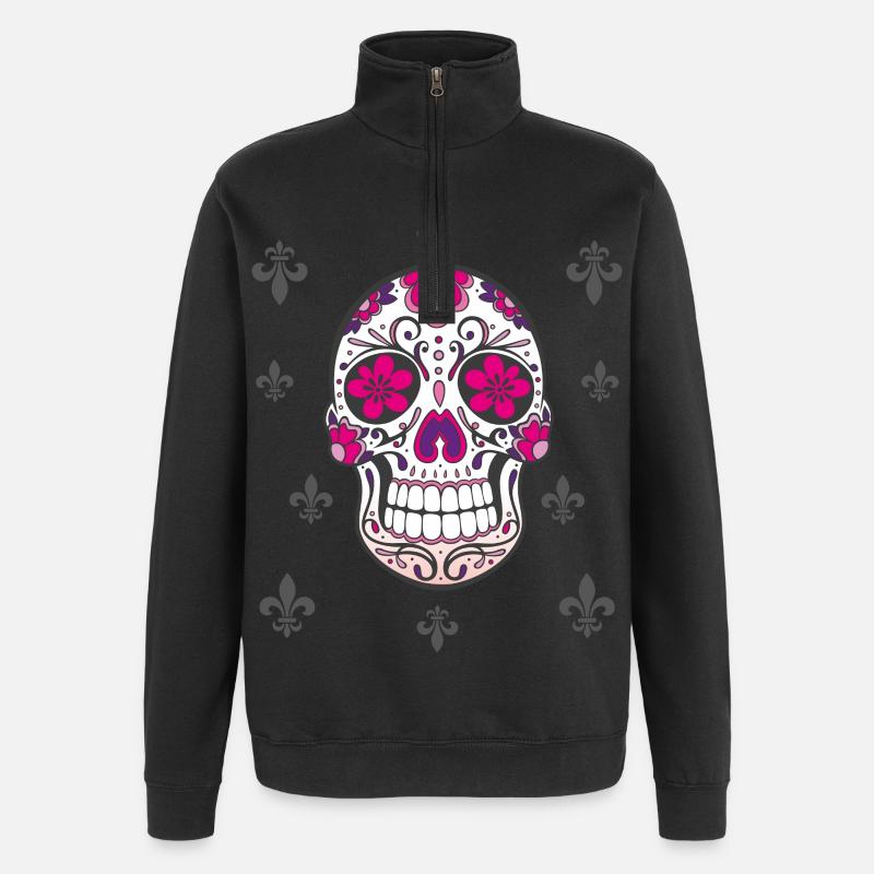 Sugar Skull Fleur De Lis - Sweat à zip 1/4 - noir
