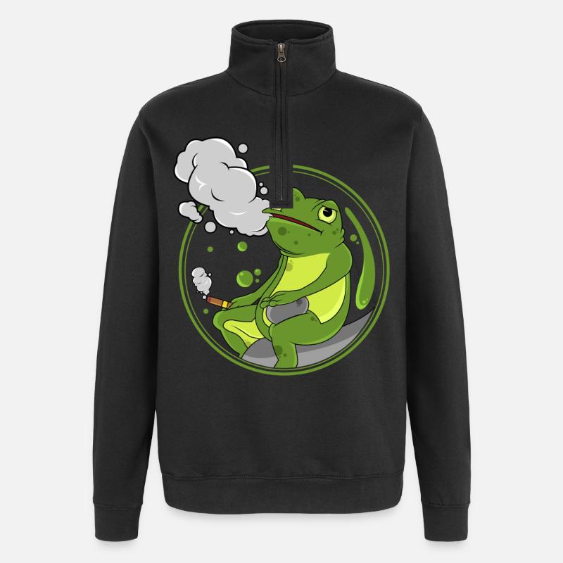 Frosch als Raucher mit Zigarre - Quarter-Zip-Sweatshirt - Schwarz