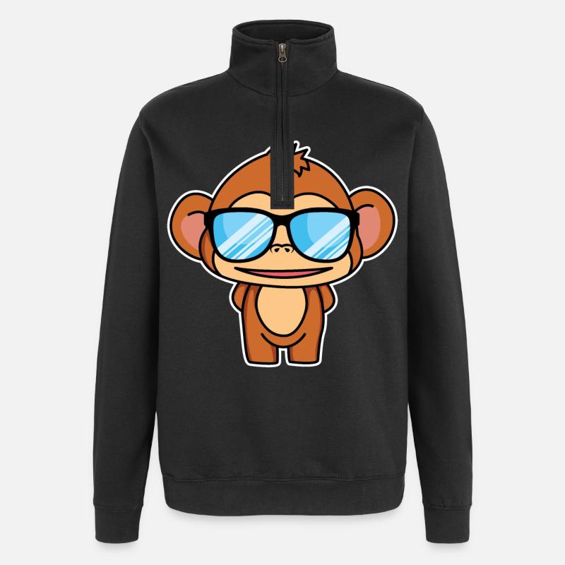 Petit singe intelligent - design - Sweat à zip 1/4 - noir