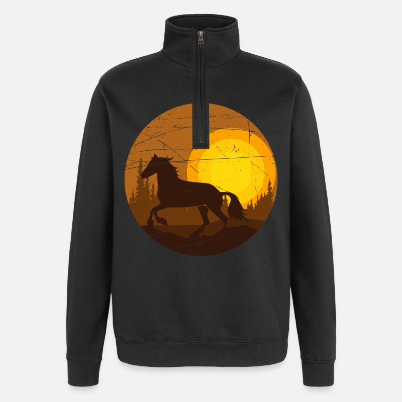 Cheval au coucher du soleil - Sweat à zip 1/4 - noir