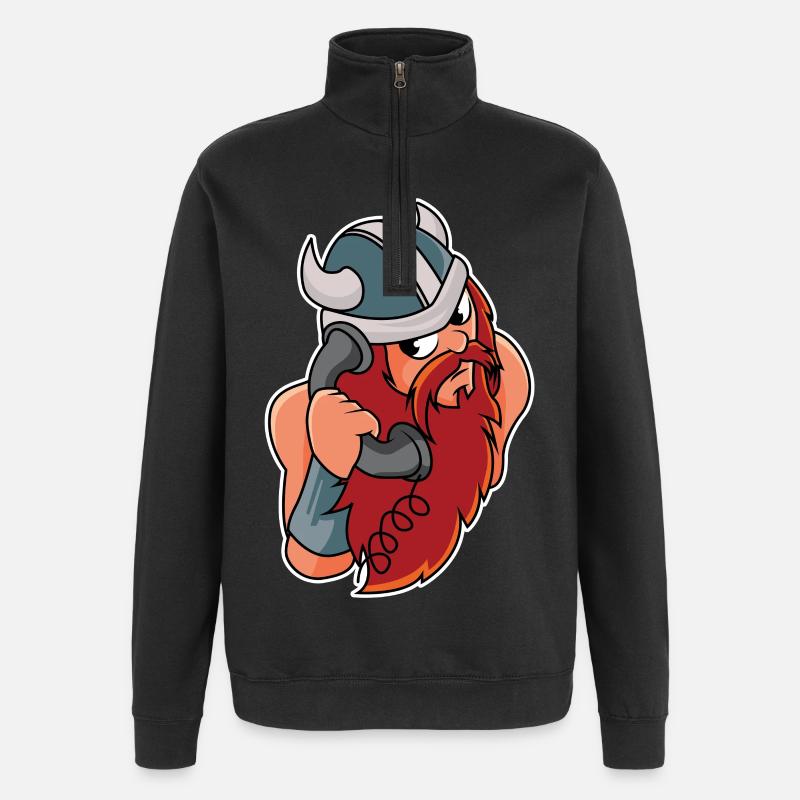 Vikings au téléphone - design - Sweat à zip 1/4 - noir