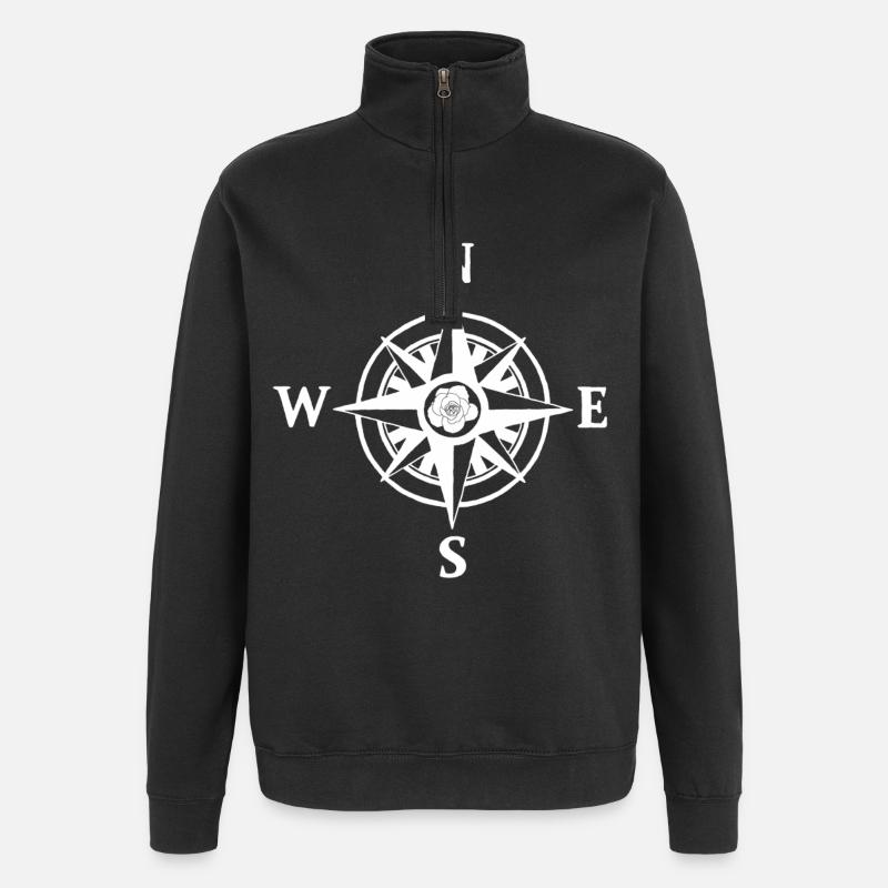 Rose des vents (blanc) - Sweat à zip 1/4 - noir