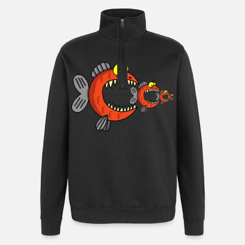 Fisch- und Nahrungskette - Quarter-Zip-Sweatshirt - Schwarz