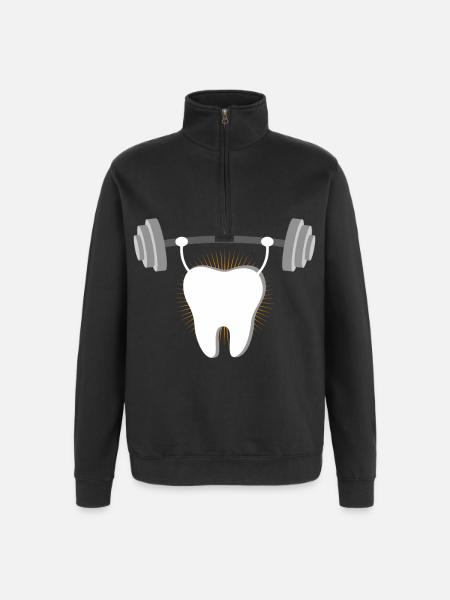 Tandkracht gewichthefmotief - Sweatshirt met 1/4-rits - zwart