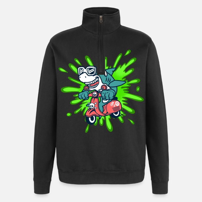 Shark Funny Vélomoteur Cyclomoteur Roller Comic - Sweat à zip 1/4 - noir