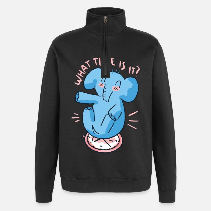 Elephant Clock - Quarter-Zip Sweatshirt - black