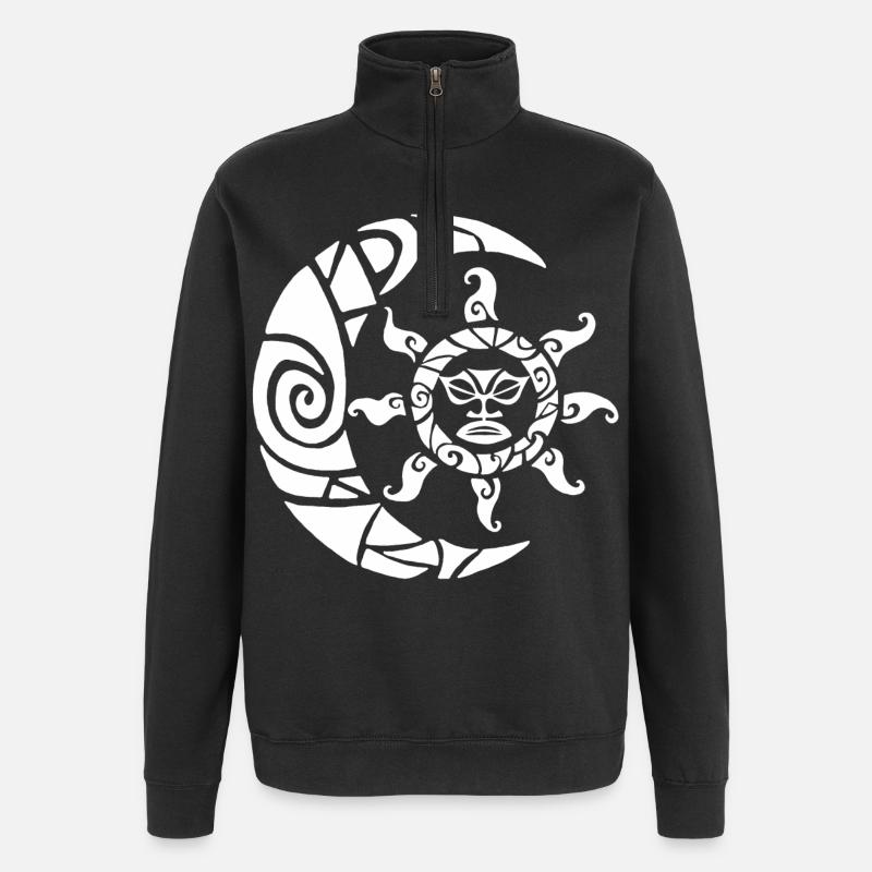 Lune, soleil et nature (blanc) - Sweat à zip 1/4 - noir