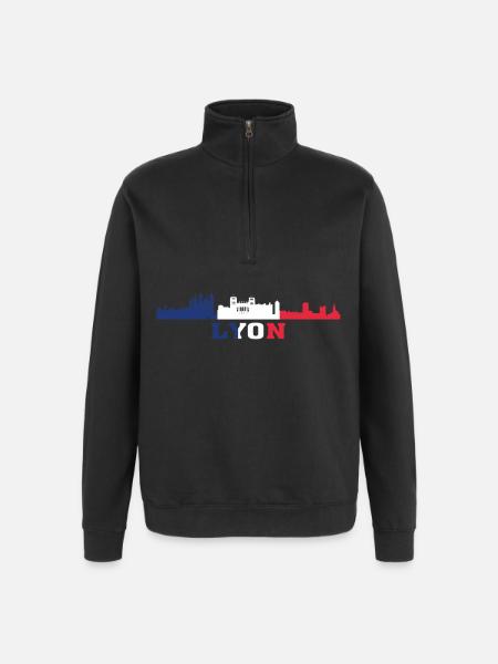 Lyon City Skyline France Landmark Map - Quarter-Zip Sweatshirt - black