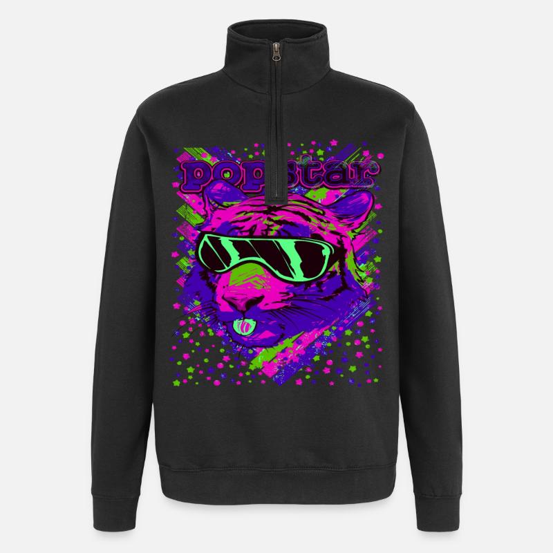 Pop star néon chats illustration - Sweat à zip 1/4 - noir