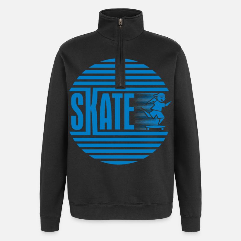 Patinage rétro rétro circulaire bleu - Sweat à zip 1/4 - noir