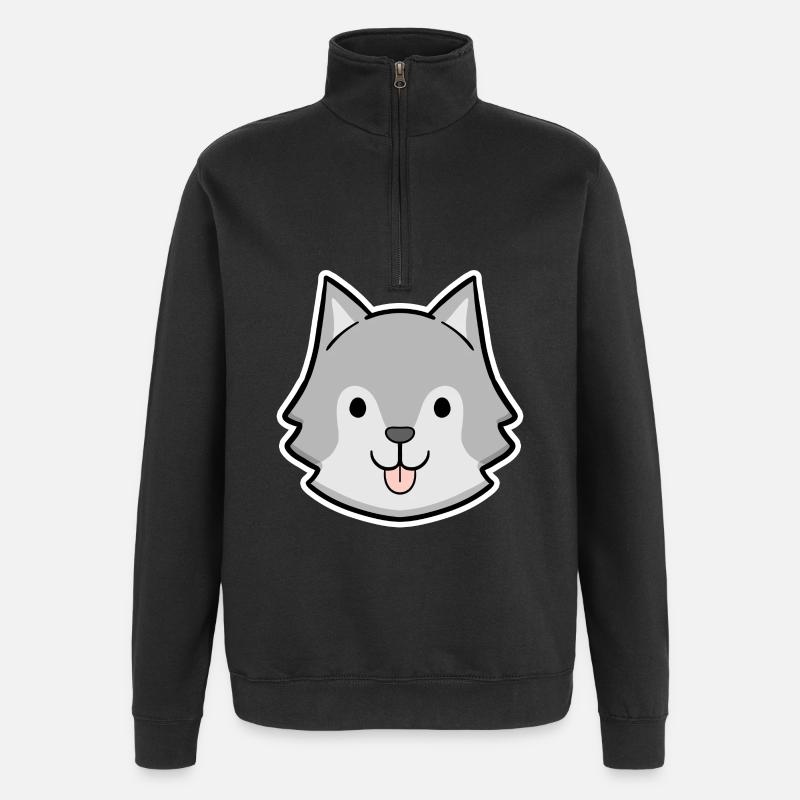 Happy Husky Head Sticker - Quarter-Zip Sweatshirt - black