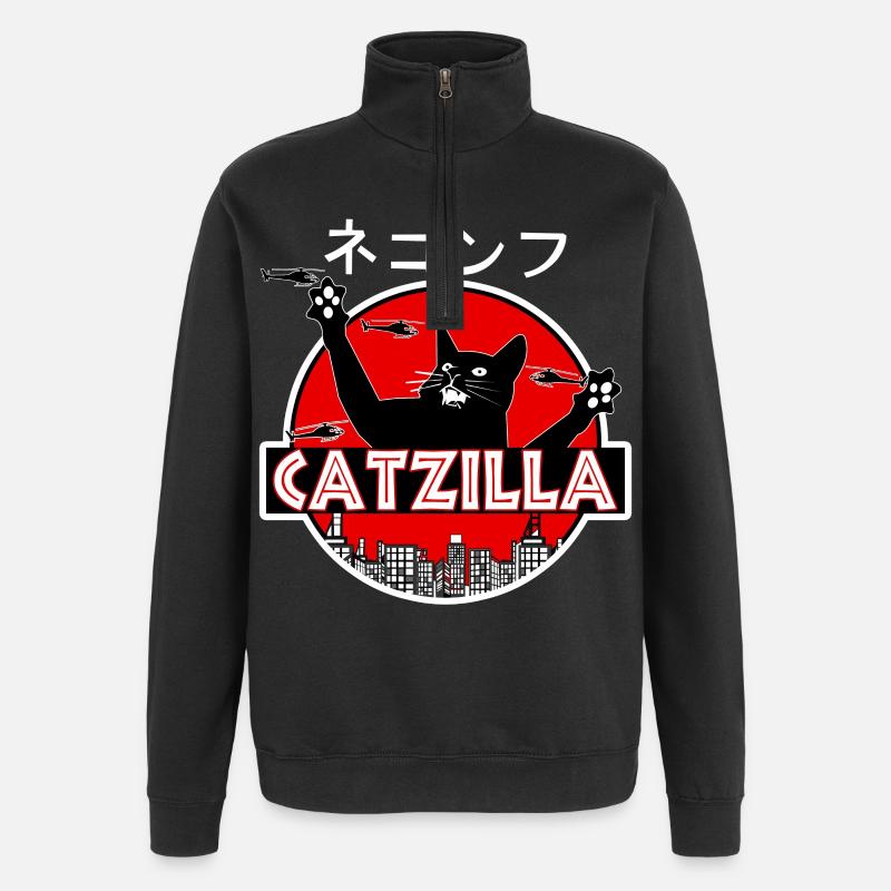 catzilla cat - Quarter-Zip Sweatshirt - black