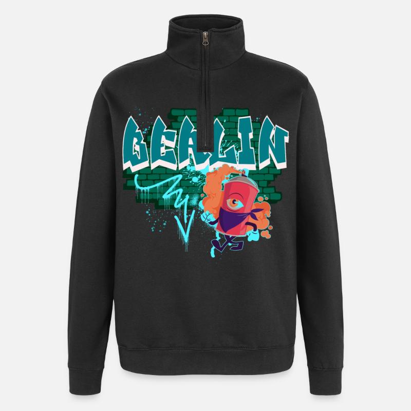 Graffiti de Berlin - Sweat à zip 1/4 - noir