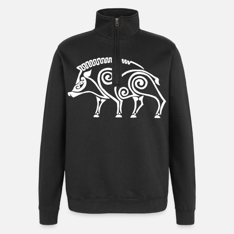 white celtic boar - Quarter-Zip Sweatshirt - black