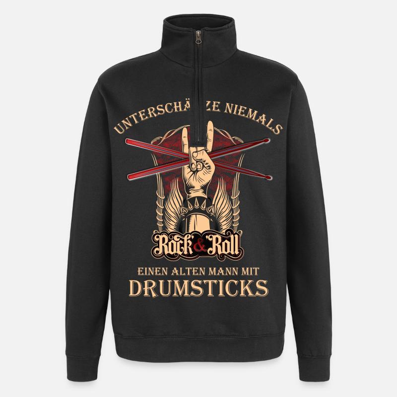 Drummer Schlagzeuger - alter Mann mit Drumsticks - Quarter-Zip-Sweatshirt - Schwarz