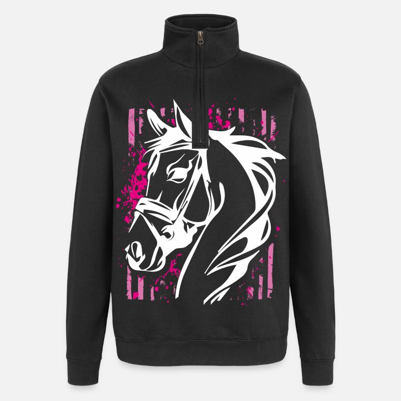 Graffiti-Stil Pferd mit Pinkem Farbsplash - Quarter-Zip-Sweatshirt - Schwarz