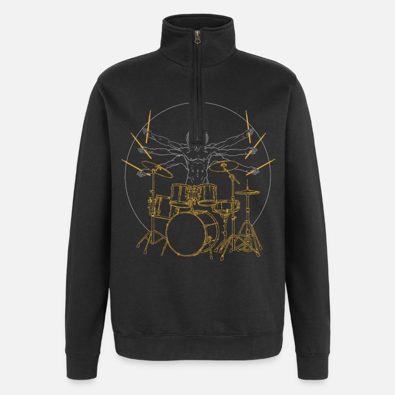 Schlagzeug Da Vinci - Drummer Rock Geschenk - Quarter-Zip-Sweatshirt - Schwarz