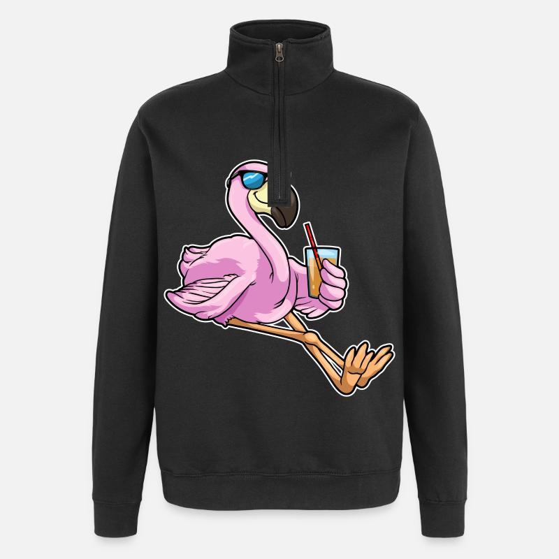 Flamingo with drink with straw - Quarter-Zip Sweatshirt - black