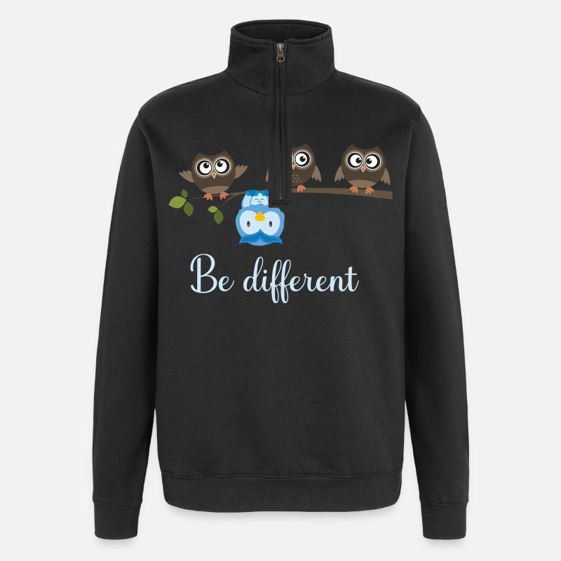 Be Different Eule - Quarter-Zip-Sweatshirt - Schwarz