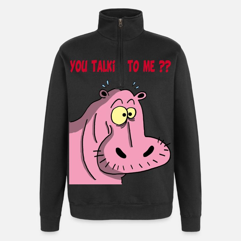 Rosa Nilpferd - Quarter-Zip-Sweatshirt - Schwarz