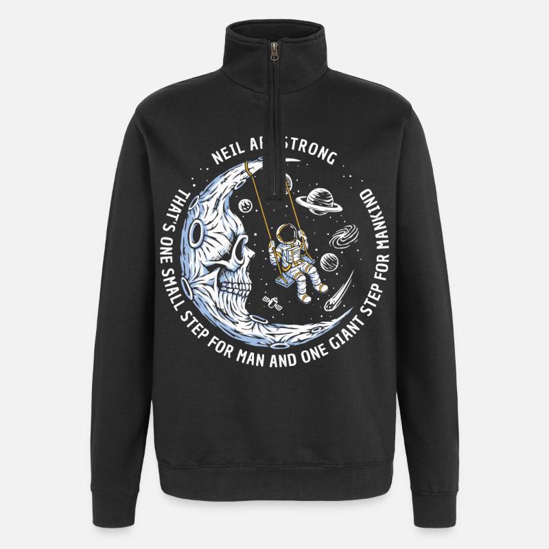 lune astronautes étoiles spatiales - Sweat à zip 1/4 - noir