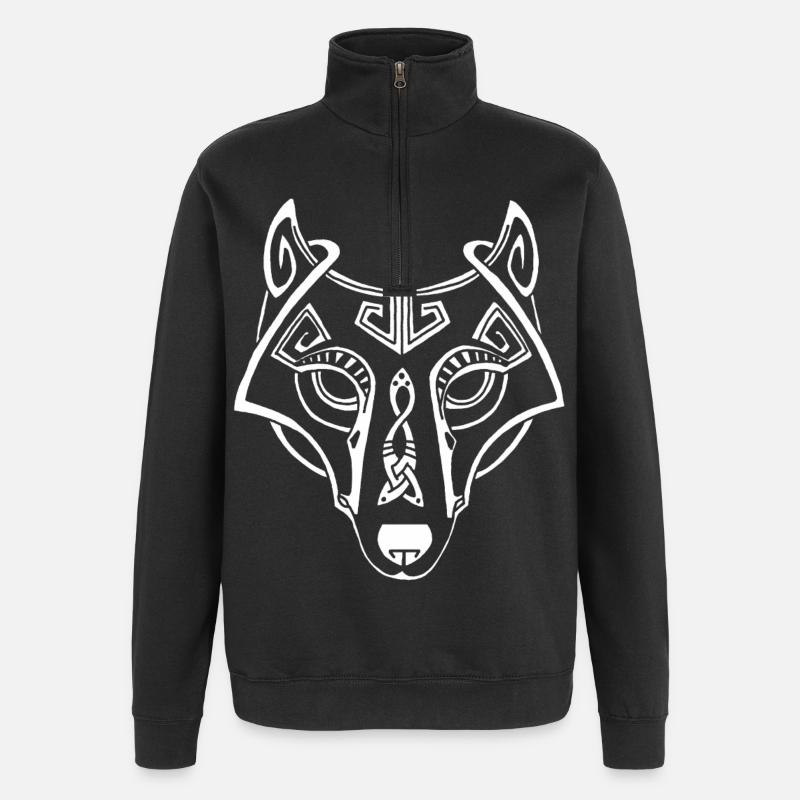 celtic white wolf - Quarter-Zip Sweatshirt - black