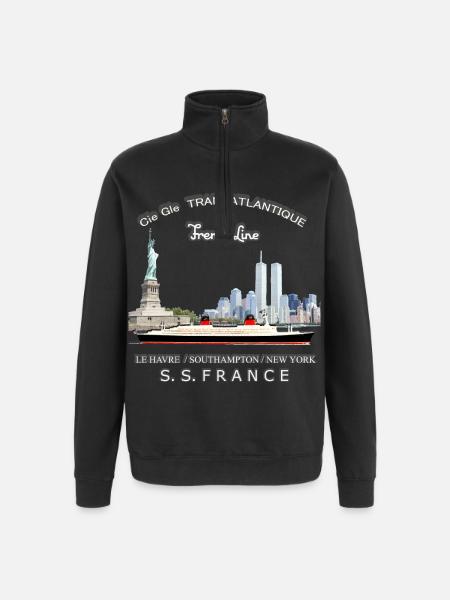FRANCE PAQUEBOT NEW YORK - Sweat à zip 1/4 - noir