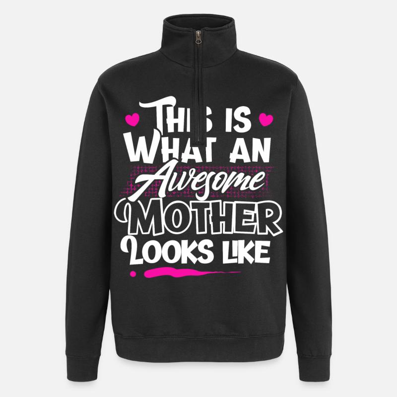 Maman Mère - Sweat à zip 1/4 - noir