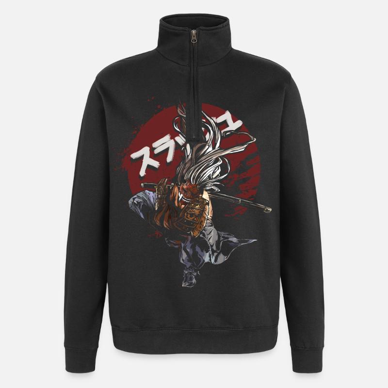 Samurai Katana Warrior – Rising Sun Anime - Sweat à zip 1/4 - noir