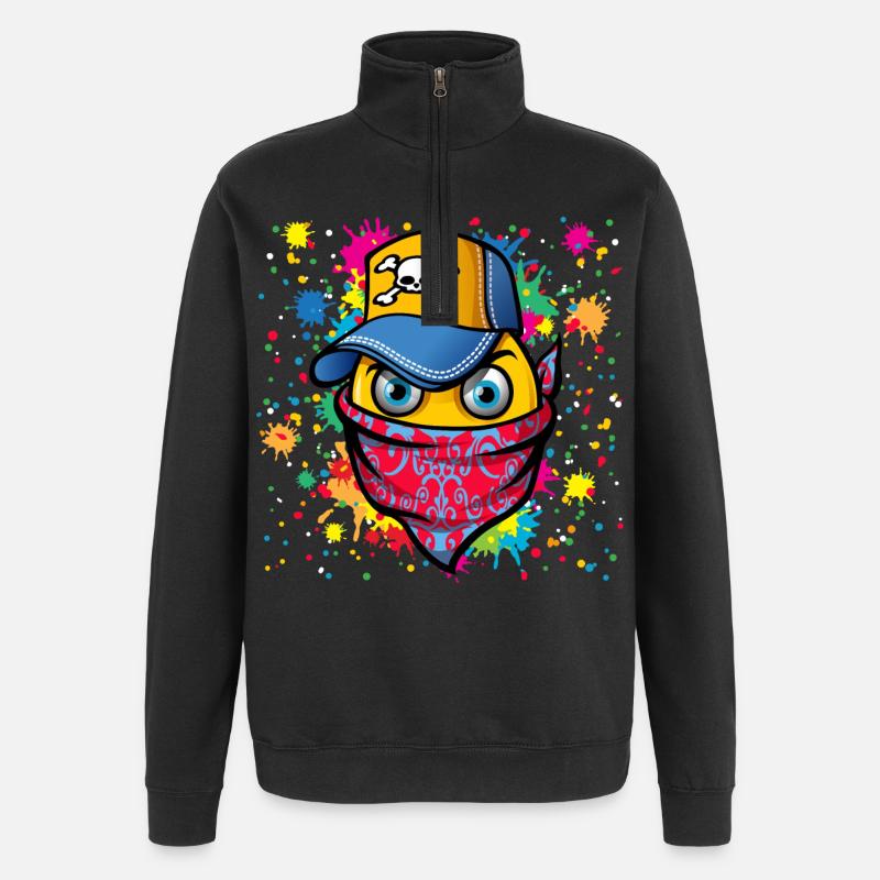 Maske und Graffiti - Quarter-Zip-Sweatshirt - Schwarz