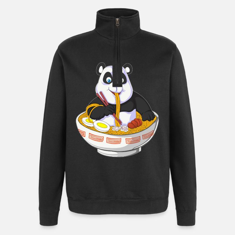 Anime Panda essen Ramen - Quarter-Zip-Sweatshirt - Schwarz