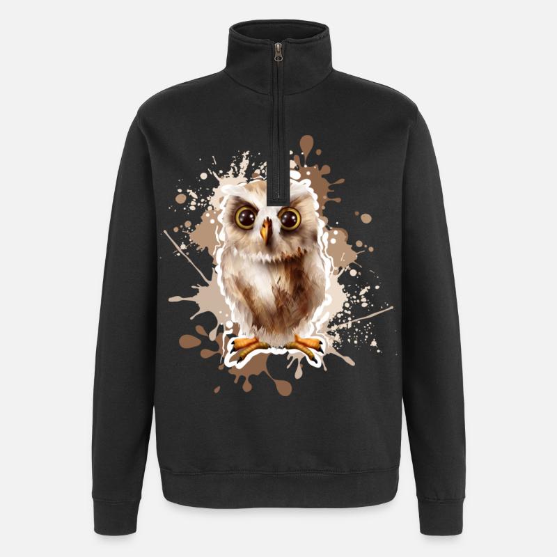 Eule - Quarter-Zip-Sweatshirt - Schwarz