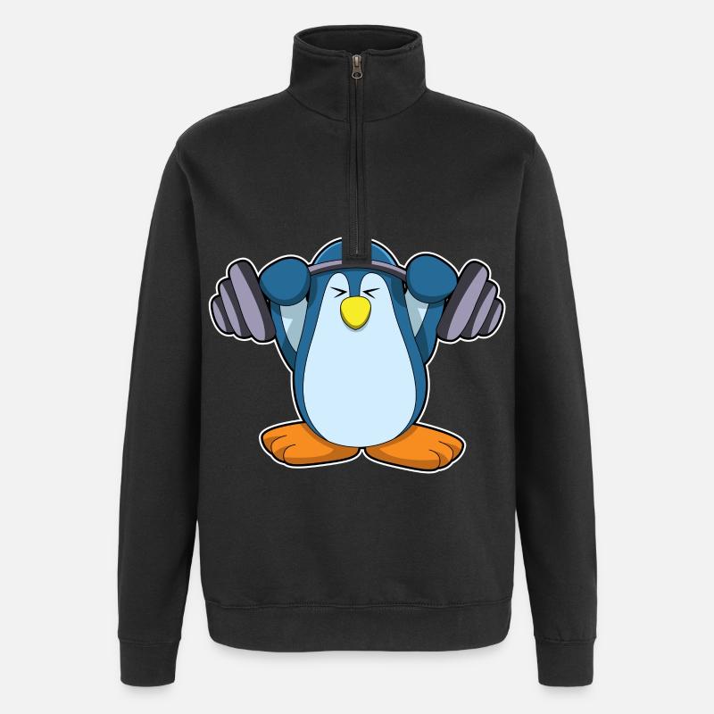 Penguin Bodybuilder Barbell Musculation - Sweat à zip 1/4 - noir